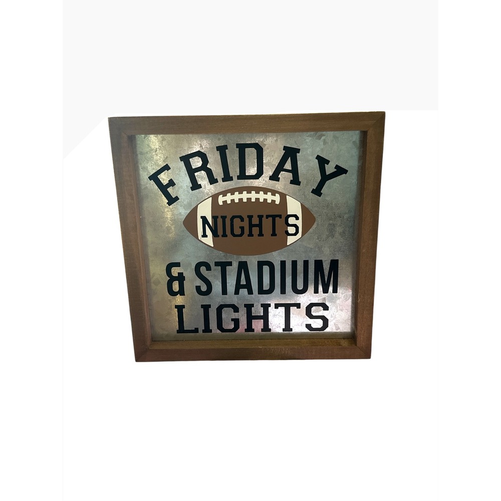 Friday Nights and Stadium Lights Football Metal Wood Sign Wall Art 8x8 Decor